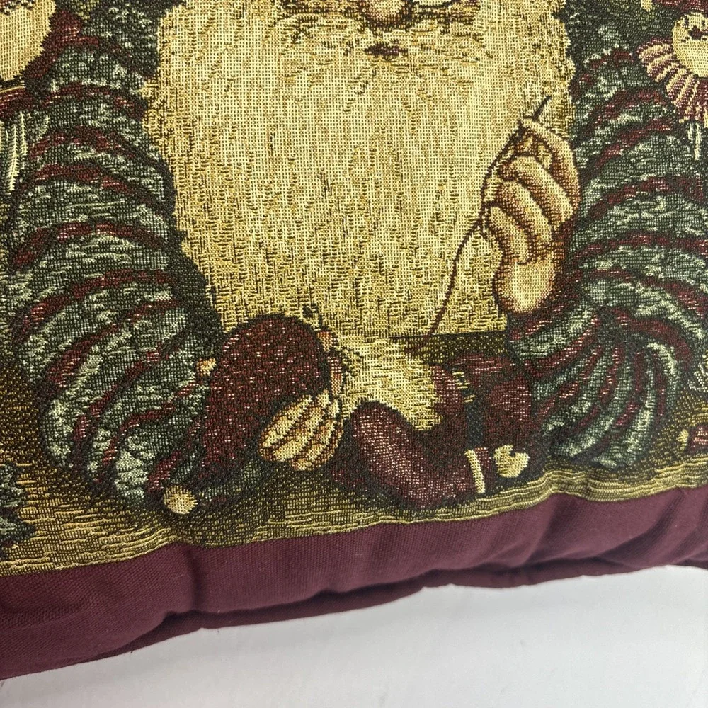 Vtg Holiday Tapestry Throw Pillow Christmas Decorations Santa Dolls Workshop 16